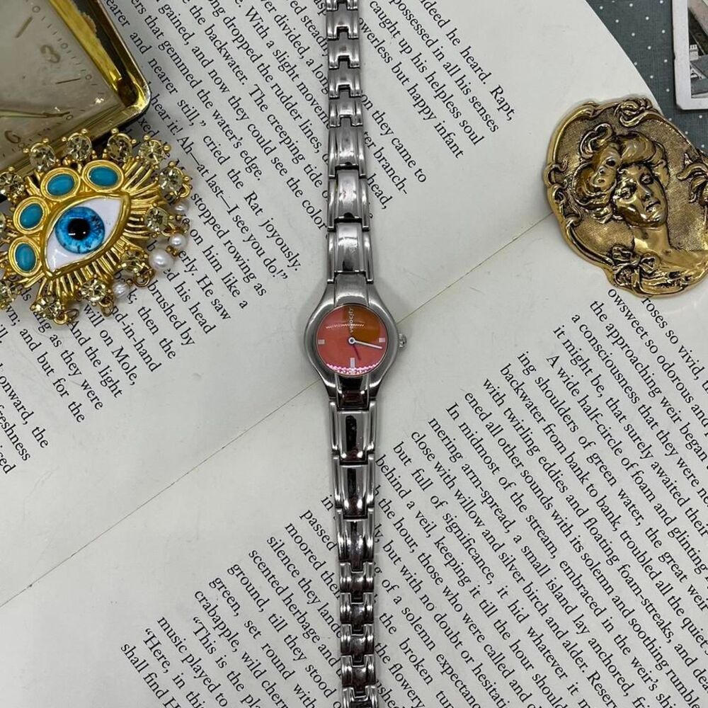 Silver Tone Orange Dial Womens Watch